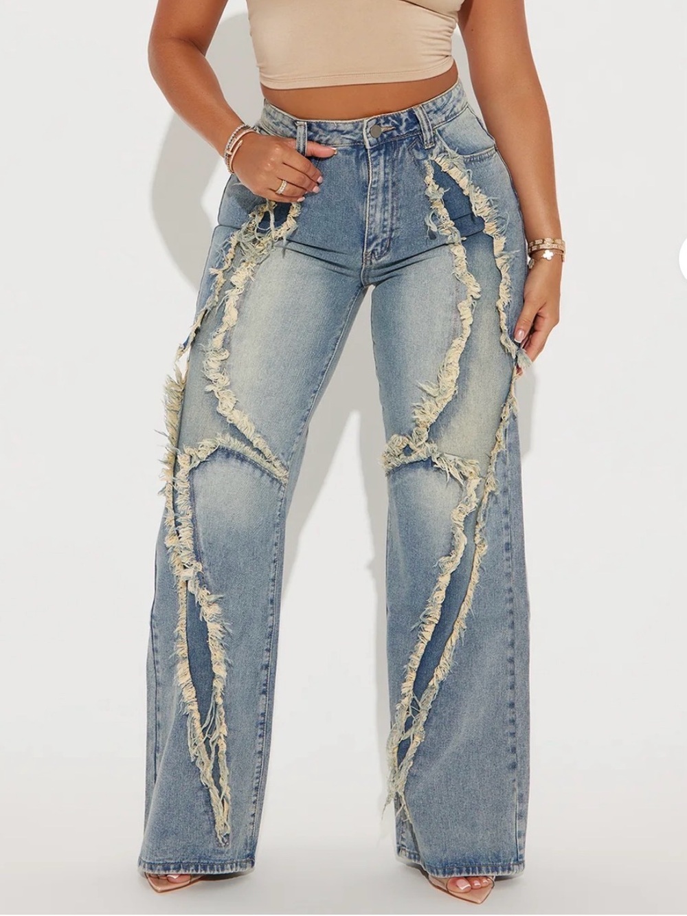 NWOT Fashion Nova Distressed Wide-Leg Jeans
